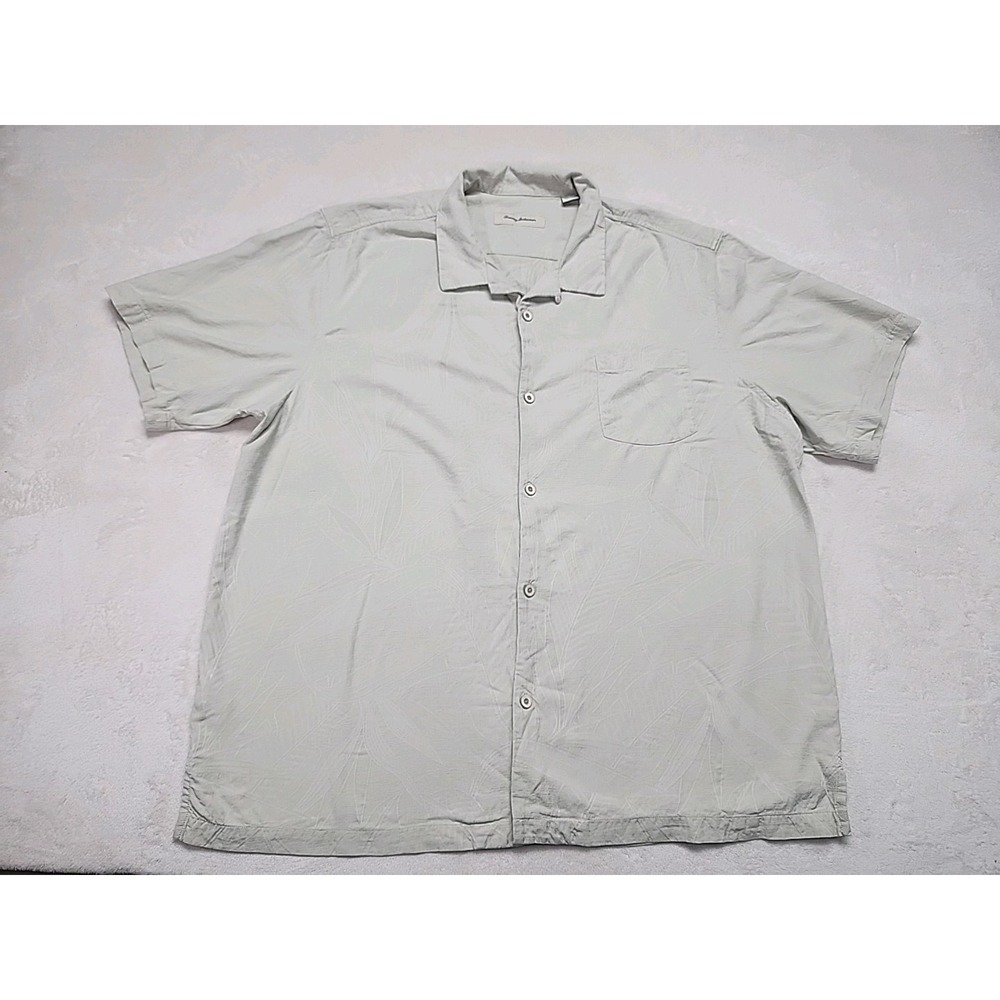 Tommy Bahama Tan Tropical Print Button Up‎ Short Sleeve Mens 3x Shirt Silk Blend